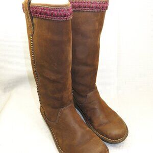 UGG Swell Brown Leather Boots 5139 Womens 6 Riding Snow Sheepskin Lining Pull On